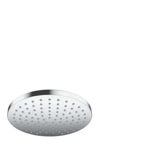 Runde Kopfbrause von Hansgrohe mit einem glatten, verchromten Design und gleichmäßig verteilten Düsen für Wasserstrom.